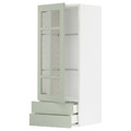 METOD / MAXIMERA Wall cabinet w glass door/2 drawers, white/Stensund light green, 40x100 cm