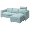 VIMLE Cover 3-seat sofa w chaise longue, with headrest Saxemara/light blue