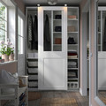 PAX / GRIMO Wardrobe combination, white/clear glass white, 150x66x236 cm