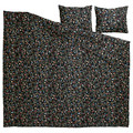 BRUDKRUSBÄR Duvet cover and 2 pillowcases, black multicolour/floral pattern, 200x200/50x60 cm