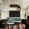 BESTÅ TV bench with doors, black-brown/Krukmakare dark grey-green, 180x42x38 cm