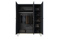Wardrobe Nicole with Drawer Unit 150 cm, dark blue, gold handles and legs