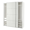 PAX / HOKKSUND Wardrobe combination, white/high-gloss light grey, 200x66x236 cm