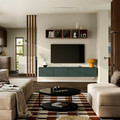 BESTÅ TV bench with doors, black-brown/Krukmakare dark grey-green, 240x42x38 cm