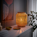 PÅVEFINK Lantern for pillar candle, bamboo, 33 cm
