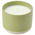 LÖVSKOGSLUND Scented candle in ceramic jar, Apple/bright beige-yellow, 25 hr