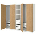 PAX / STORKLINTA Wardrobe combination, white/oak effect, 250x58x201 cm