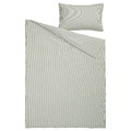 SOLFIBBLA Duvet cover and pillowcase, white green/stripe, 150x200/50x60 cm