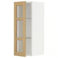 METOD Wall cabinet w shelves/glass door, white/Forsbacka oak, 30x80 cm