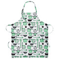 RINNIG Apron, white/green, patterned