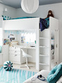 SMÅSTAD Loft bed, white pale turquoise/with desk with 4 drawers, 90x200 cm