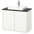 HAVBÄCK / ORRSJÖN Wash-stnd w doors/wash-basin/tap, white/black marble effect, 82x49x71 cm