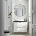 TÄNNFORSEN / RUTSJÖN Wash-stnd w drawers/wash-basin/tap, white/black marble effect, 82x49x76 cm