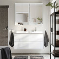 ÄNGSJÖN / BACKSJÖN Wash-stnd w drawers/wash-basin/taps, high-gloss white/white marble effect, 122x49x71 cm
