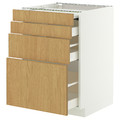 METOD / MAXIMERA Bc w pull-out work surface/3drw, white/Sinarp oak veneer, 60x60 cm