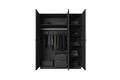 Wardrobe with Drawer Unit Nicole 150 cm, matt black, gold handles