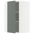 METOD Corner wall cabinet with shelves, white/Nickebo matt grey-green, 68x100 cm