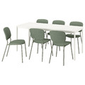 VIHALS / VIHALS Table and 6 chairs, white/green Tibbleby grey-green, 120/180x74 cm