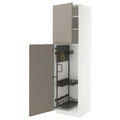METOD High cabinet with cleaning interior, white/Upplöv matt dark beige, 60x60x220 cm