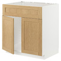 METOD Base cabinet f sink w 2 doors/front, white/Forsbacka oak, 80x60 cm