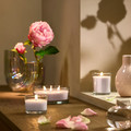 LOTSFÅGEL Scented candle in glass, 3 wicks, Pink flowers pale pink, 25 hr