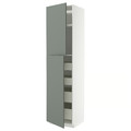 METOD / MAXIMERA Hi cab w 2 doors/4 drawers, white/Nickebo matt grey-green, 60x60x240 cm