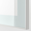 BESTÅ TV storage combination/glass doors, white/Selsviken high-gloss/beige frosted glass, 300x42x231 cm