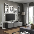 BESTÅ TV bench with doors, dark grey/Mörtviken dark grey, 180x42x38 cm