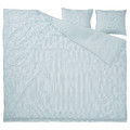 SMÅNUNNEÖRT Duvet cover and 2 pillowcases, dark grey-blue white/striped, 200x200/50x60 cm