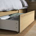 MALM Bed frame, high, w 2 storage boxes, white stained oak veneer/Lindbåden, 140x200 cm