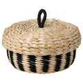 MÄVINN Box with lid, banana fibre/black stripe pattern