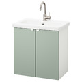 ENHET / TVÄLLEN Wash-basin cabinet with 2 doors, white/pale grey-green Glypen tap, 64x43x65 cm