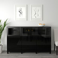 BESTÅ Storage combination with doors, black-brown, Selsviken high-gloss/black, clear glass, 180x40x112 cm