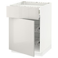 METOD / MAXIMERA Base cab f hob/drawer/2 wire bskts, white/Ringhult light grey, 60x60 cm