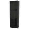 BESTÅ Storage combination w glass doors, black-brown/Selsviken high-gloss/black smoked glass, 60x42x193 cm