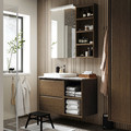 ÄNGSJÖN / BACKSJÖN Wash-stand/wash-basin/tap, brown oak effect/grey stone effect, 102x49x71 cm
