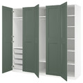 PAX / GRIMO Wardrobe combination, white/grey-green, 250x60x236 cm