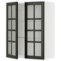 METOD Wall cabinet w shelves/2 glass drs, white/Bodbyn black, 80x100 cm