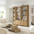 LÅDMAKARE Storage combination w sliding doors, with 11 shelves/oak effect, 198x35x212 cm