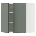 METOD Wall cabinet with shelves/2 doors, white/Nickebo matt grey-green, 60x60 cm
