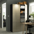 BESTÅ Storage combination with doors, black-brown, Selsviken high-gloss/beige, 120x40x192 cm
