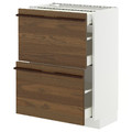 METOD / MAXIMERA Base cab with 2 fronts/3 drawers, white/Stensta dark brown ash veneer, 60x37 cm
