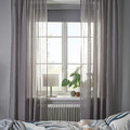 STENFRÖ Sheer curtains, 1 pair, grey/with heading tape, 145x300 cm