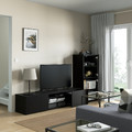 BESTÅ TV storage combination/glass doors, black-brown/Lappviken black-brown clear glass, 240x42x129 cm