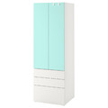 SMÅSTAD / PLATSA Wardrobe, white pale turquoise/with 3 drawers, 60x42x181 cm