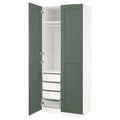 PAX / GRIMO Wardrobe combination, white/grey-green, 100x60x236 cm