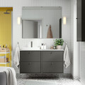 HAVBÄCK / ORRSJÖN Wash-stand/wash-basin/tap, dark grey/white marble effect, 122x49x71 cm