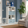 KALLAX Shelving unit, with 2 doors/4 drawers white/light grey-blue wave shaped, 147x77 cm