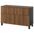 BESTÅ Storage combination w doors/drawers, black-brown/Lappviken/Stubbarp walnut effect, 120x42x75 cm