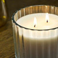 TOFSTÄRNA Scented candle in glass, 2 wicks, Fresh linen clear glass, 50 hr